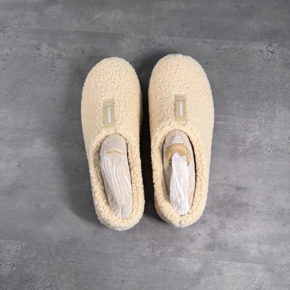 Bombas Sunday Slippers Women 8 Cream Sherpa Plush Indoor Outdoor Mule Shoes - Picture 2 of 5